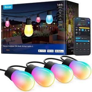 lot 4252 image: $160 Govee S14 Bulb Outdoor String Lights 2, 144ft RGBIC Smart Warm White Outdoor Lights with 15 LED Bulbs, 111 Scene Modes for Outdoor Decor, IP66 Compatible with Alexa, Google, Matter, APP Control