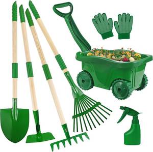 lot 4255 image: Duckura Kids Gardening Tools Set - 7pcs Wheelbarrow Set for Kids with Shovel, Rake, Leaf Rake, Summer Outdoor Yard Digging Weed Birthday Gifts Toys, Easter for Boys Girls Age 2 3 Years(Green)