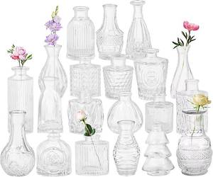 lot 4258 image: Set of 20 Glass Bud Vases,Small Clear Vases,Wedding Centerpiece Table Decorations,Clear Vintage Embossed Mini Vases,Flower Arrangements in for Party or Home Decor