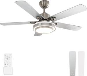 lot 4269 image: $105 warmiplanet Ceiling Fan with Lights Remote Control, 52 Inch, Brushed Nickel (5-Blades)