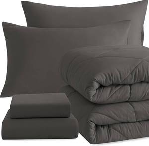 lot 4271 image: Twin Comforter Set with Sheets, 5 Pieces Soft and Breathable Twin Bedding Set, Dark Grey
