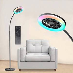 lot 4272 image: Pedestal Fan for Bedroom, Floor Lamp with RGB 18w1500lm, 3-Speed Stand Fan Stepless Adjustable 3000K-6000K Color and Dimmer, Remote and Button Control, Adjustable Gooseneck Gloor Lamp (Black)
