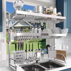 lot 4277 image: Over The Sink Dish Drying Rack,3 Tier Adjustable Length (25.5 to 37.4) Full Stainless Steel Large Storage Kitchen Dish Rack,For Kitchen Counter Expandable Multifunctional Organizers,Silver