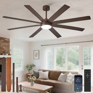 lot 4279 image: $136 Depuley 66 Ceiling Fans with Lights Large IndoorOutdoor Ceiling Fan for Patios Living Room - 8 Blades Brown Dimmable Ceiling Fans with Remote APP Control Timer Reversible Quiet DC Motor 6 Speeds