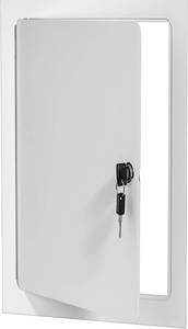 lot 4282 image: Premier 12x24 Universal Steel Flush Access Panel Door wKeyed Cylinder Latch, White Prime Coat Finish, Wall, Ceiling Mounted Access Door for Drywall, Plumbing, Electrical, FL-5000 - Damaged and Missing Keys - Sold As Is