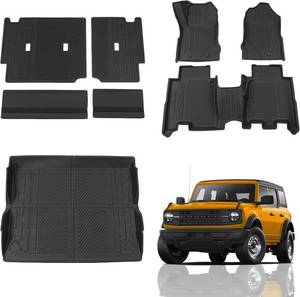 lot 4308 image: $130 Floor Mats Compatible with 2021 2022 2023 2024 2025 Ford Bronco Trunk Mat Cargo Liner Kick Mat for Ford Bronco Accessories 4 Door(Trunk MatFloor MatsRear Backrest Mats)