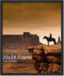 lot 4310 image: A PLUS MAX 20x24 Picture Frame, Black Engineered Wood Frame for 20 x 24 Inch Picture Poster Photo, Light Weight 20 by 24 Frame with Wood-grain for Wall - 1 PackBlack20 x24