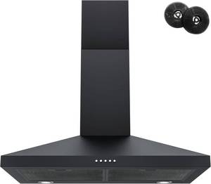 lot 4313 image: $150 FIREGAS Black Range Hood 30 Inch, Wall Mount Kitchen Hood DuctedDuctless Convertible, 450 CFM, 3-Speed Exhaust Fan, Stainless Steel Stove Vent for Kitchen with LED Lights, Charcoal Filters