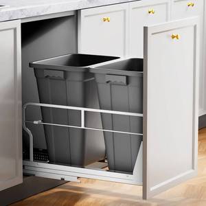 lot 5097 image: $140 Insputer Double 40QT Pull Out Trash Can Under Cabinet, Heavy Duty Under Sink Garbage Bin Kit with Soft-Close Slides for Kitchen, Laundry, Requires Minimum Cabinets Opening 18 W X 24 D