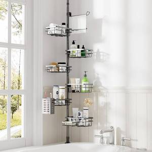 lot 5109 image: Shower Caddy Corner Tension Pole,30-120 Inch Adjustable Shower Shelves, 6-Tier Bathroom Organizer with Towel RackToothbrush Holder, Bath Tension Rod Rack,Gray