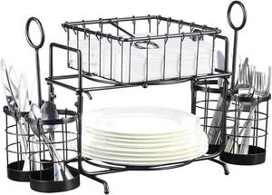 lot 5116 image: Metal Buffet Caddy Tabletop Organizer, Flatware Napkin and Plate Picnic Caddy Stackable Serving Set for Kitchen, Picnic, Camping, Party,Dining, Entertaining, Parties,Thanksgiving