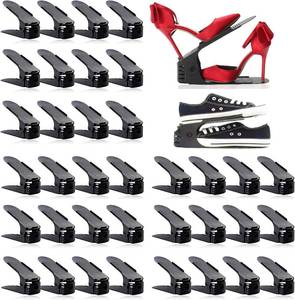 lot 5128 image: Shoe Slots Organizer 36 Pack, Adjustable Double Layer Stack Shoe Rack, Shoe Stackers for a Pair of Shoes,50% Space-Saving Storage Shoe Rack Holder for Closet Organization,Black