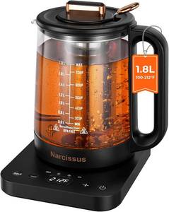 lot 5129 image: Narcissus Electric Kettle Temperature Control  5 , 1.8L Glass Electric Tea Kettle with Removable Infuser for Flowers & Fruit Tea, 1200W Fast Boiling, 6 Hours Keep Warming, Black