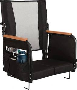 lot 5134 image: Extra Wide Stadium Seats with Back Support, Bleacher Chairs with High Back and Cushion, Padded Portable Fording Bleacher Seat with Armrests, Cup Holder and Storage Pockets (Black)