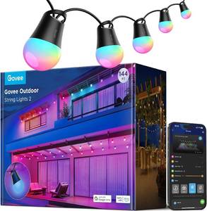 lot 5136 image: $190 Govee Smart Outdoor String Lights 2, 144ft Outdoor Lights with Dimmable Warm White LED Bulbs, 47 Scene Modes for Patio, Backyard, Balcony, IP65 Waterproof, Works with Alexa, App Control