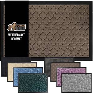 lot 5143 image: GORILLA GRIP 100% Waterproof All-Season WeatherMax Doormat 35x23, US Designed Natural Rubber, Stain and Fade Resistant, Low Profile Indoor Outdoor Door Mats, Easy Clean Patio Mat, Beige Quatre