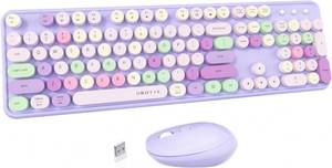 lot 5152 image: UBOTIE Colorful Computer Wireless Keyboard Mouse Combos, Typewriter Flexible Keys Office Full-Sized Keyboard, 2.4GHz Dropout-Free Connection and Optical Mouse (Purple-Colorful)