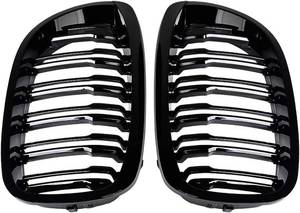 lot 5174 image: Left Right Glossy Black Dual Slat Front Bumper Kidney Grille Grill Compatible with 2003-2006 BMW E46 3-Series 2-Door Coupe Cabriolet