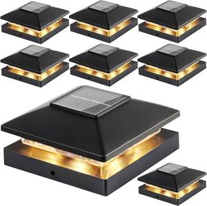 lot 5179 image: Solar Post Cap Lights Outdoor 8pack, Black Waterproof Solar Powered Deck Fence Post Lights Fit 4x4 WoodVinyl Posts, Bright Warm White Solar Post Lights Decorate Deck, Patio, Porch, Fence