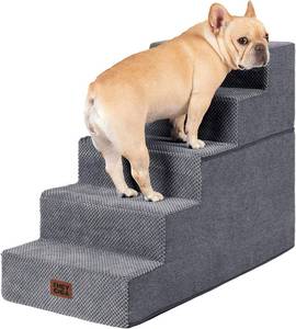 lot 5183 image: EHEYCIGA Dog Stairs for High Bed 22.5 H, 5-Step Dog Steps for Bed, Pet Steps for Small Dogs and Cats, Non-Slip Balanced Pet Ramp Indoor, Grey