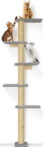 lot 5185 image: PAWSCRAT Cat Wall Shelves, Wall-Mounted Cat Tree, 5 Tier Floor to Ceiling Cats Tower, 80 Inch Wall-Mounted Cat Scratching Post, Space Saving Cat Furniture and Easliy Climb for All Cats, Gery