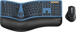 lot 5187 image: ProtoArc Ergonomic Wireless Keyboard Mouse, EKM01 Plus Full Size Ergo Bluetooth Keyboard Mouse Combo, Split Design, Wrist Rest, Multi-Device, Rechargeable, for WindowsMac OS - Blue
