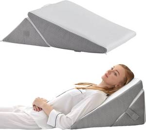 lot 5190 image: Bedluxe Wedge Pillow for Sleeping, Adjustable 9&12 Inch Foldable Bed Wedge Pillow Set, Orthopedic Memory Foam Triangle Pillows Wedge, 7-in-1 Elevated Pillows for Leg and Back Support, WhiteGrey
