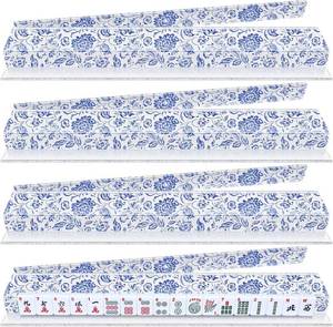 lot 5202 image: 4 Pack Magnetic Chinoiserie Mahjong Tile Racks with Removable Acrylic Pushers, 18.5 Inch Length American Mahjong Racks Holders with Blue Chinoiserie Pattern, Fits All Tile Sets