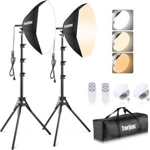 lot 5207 image: Torjim Softbox Photography Lighting Kit, 20 x 20 Professional Softbox Lighting Kit with 85W 3000-7500K LED Bulbs, Studio Lights for PhotographyVideo RecordingLive StreamingPortraits Shooting