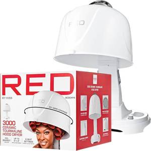 lot 5209 image: Red by Kiss 3000 Ceramic Tourmaline Professional Hood Dryer, 4 Heat Settings Blow Dryer for Home & Salon, Height Adjustable Convenient Big Hood Size Extra Coverage (1875 Wattage)