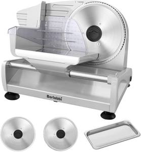 lot 5210 image: $129 Meat Slicer, 200W Meat Slicer Machine for Home, DC Motor Quiet Deli Slicer with 2 Removable 7.5 Stainless Steel Blades, Adjustable Dial for 0-15mm, Electric Food Slicer for Meat, Cheese, Bread