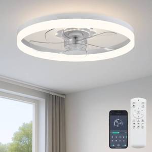 lot 5212 image: 20&nbsp Ceiling Fan with Light, Upgraded Low Profile Fan, Flush Mount Ceiling Fan, 6 Speeds, Dimmable LED, App &amp Remote Control, Quiet DC Motor, for Bedroom, Living Room, F115 White