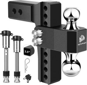 lot 5220 image: $170 METOWARE Adjustable Trailer Hitch - Aluminum Tow Hitch Fits 2.5-Inch Receiver - Heavy Duty Drop Hitch with 8-Inch DropRise for Truck (18,000 LBS GTW), Double Stainless Steel Locks & Hitch Pin (Black)