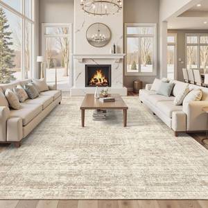 lot 5225 image: $190 10x14 Area Rugs for Living Room, Non Slip Machine Washable Vintage Rugs, Low Pile Lightweight Large Rug for Bedroom, Dining Room, Home Office Beige