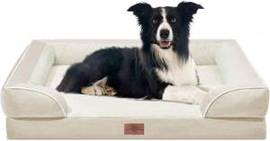 lot 5226 image: Comfort Expression Orthopedic Dog Bed for Large Dogs 36x27 Inch, Waterproof Supportive Egg Crate Foam Large Pet Bed with Removable Bolsters, Dog Couch with Washable Cover & Non-Slip Bottom, Beige
