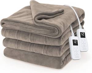 lot 5227 image: Electric Royal Luxe Microplush Heated Blanket, 12 Heat Settings, 12-Hour Auto Shut-Off, Fast Heating, Warm & Cozy, Machine Washable, Mushroom Color, Queen (90 x 84)