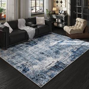 lot 5241 image: Rugcomf Area Rug 5x7 Washable Rug Boho Soft Abstract Pattern Non-Slip Non-Shedding Faux Wool Vintage for Living Room, Bedroom, Farmhouse, Dining Room, Indoor, Kids Playroom, Blue