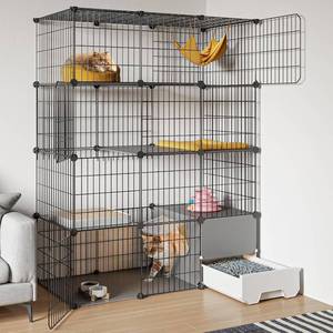 lot 6002 image: $120 Unknown Dimensions Oneluck Large Cat Cage with Tiered DIY Enclosures Detachable Metal Wire Kennel Indoor Crate Large Exercise Place