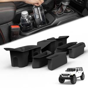 lot 495 image: SHEAM Jeep Wrangler JL Custom Silicone Liners - Full Coverage of Door Handles and Cup Holders for 2018-2026 Wrangler JL 4 Doors(Not for JL Unlimited Rubicon), Interior Accessories (Black,7-Piece Set) - Retail $47