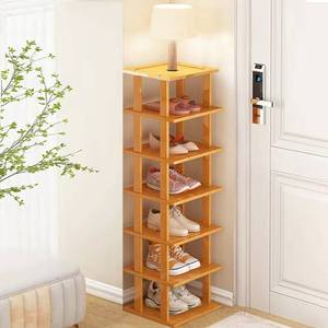 lot 505 image: WHITE SEE PHOTOS Bamboo Shoe Rack - Vertical Shoe Rack for Small Spaces, Tall Narrow Shoe Rack Organizer for Closet Entryway Corner Garage and Bedroom,Skinny Shoe Shelf Free Stackable DIY - Space Saving Storage - Retail $25