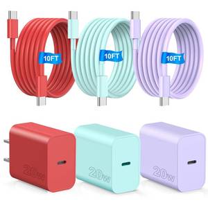 lot 526 image: Compatible with iPhone 17 16 15 Fast Charger,Type C Charger Block,USB C Wall Charger Block with 3Pack 10ft USB C to C Charging Cable Compatible with iPhone 1716ProPlus15ProPro Max,Samsumg Galay - Retail $19