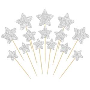lot 539 image: Gyufise 42Pcs Little Star Cupcake Toppers Glitter Twinkle Star Cupcake Picks Wedding Engagement Baby Shower Birthday Party Cake Decorations Supplies Mixed Size Silver - Retail $8