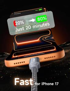 lot 548 image: JSAUX 100W USB C to USB C Cable 1Pack 6.6FT, Type C Fast Charging Cord Compatible with iPhone 17iPhone AiriPhone 17 ProiPhone 17 Pro Max, iPhone 1615 Series, Galaxy SNote, MacBook, iPad - Grey - Retail $6
