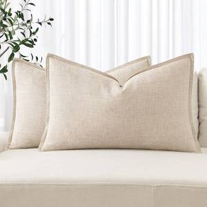 lot 556 image: MIULEE Decorative Linen Lumbar Pillow Covers 12x24 Inch Natural Beige Boho Farmhouse��Neutral Couch Throw Pillows for Bed Pack of 2 Accent Modern Pillowcase Sofa Livingroom Home Decor - Retail $20