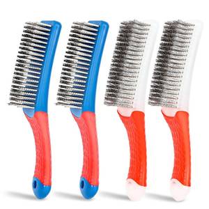 lot 562 image: KAOPET 4 Pack Wire Brush for Rust Removal & Paint Removal, Heavy Duty Stainless Steel Wire Brushes for Cleaning, Metal Wire Brush with Rubber Handle - Retail $9