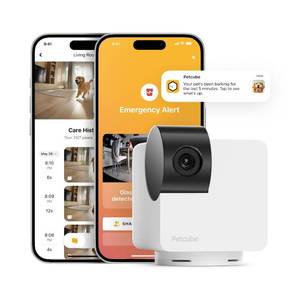 lot 568 image: Petcube Cam 360 Camera Interactive WiFi Pet and Home Security Pan-Tilt Camera with Phone App, 1080p HD Video, 360° Rotation, Night Vision, AI Alerts - Retail $47