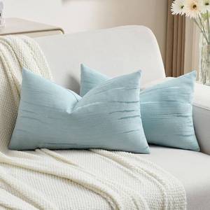lot 569 image: FUTEI Light Blue Chenille Decorative Throw Pillow Covers 12x20 Inch Set of 2,Soft Embossed Striped Textured Lumbar Pillow Cases,Modern Home Decor for Couch Bed Living Room - Retail $17