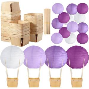 lot 580 image: Namalu 24 Set Hot Air Balloon Centerpieces Paper Lanterns Wooden Candy Boxes with Sticks DIY Craft for Baby Shower Wedding Bachelorette Birthday Party Table Decoration(White, Purple Series) - Retail $39