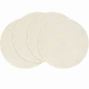 lot 581 image: Floroom 15 Inch Round Braided Placemats Set of 4, Washable Heat Resistant Cotton Polyester Circle Place Mats for Kitchen Dining Table - Ivory Cream - Retail $10