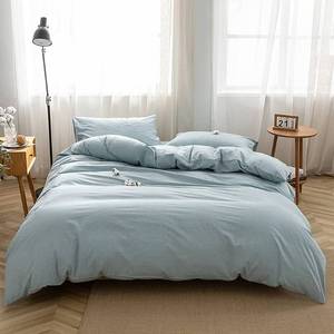 lot 583 image: FACE TWO FACE Bedding Duvet Cover Set100% Washed Cotton Duvet Cover Linen Like Textured Breathable Durable Soft Comfy(Full, Light Blue) - Retail $36